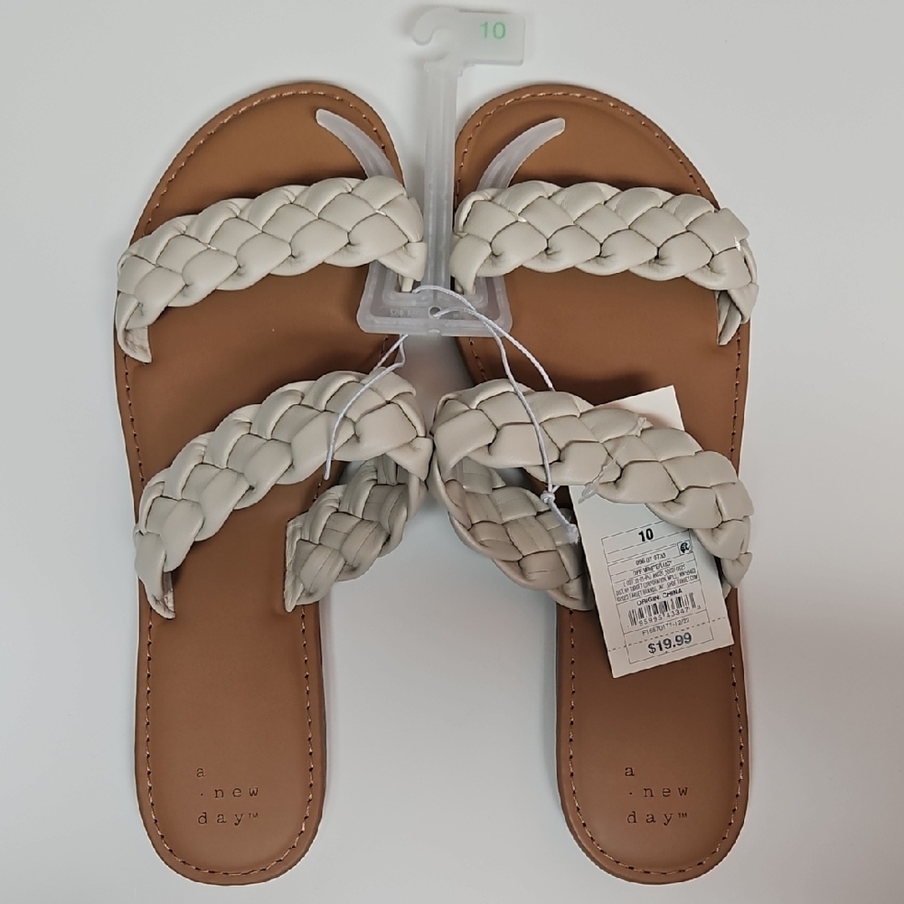 A New Day Women's Braided Sandals - Tan and Cream